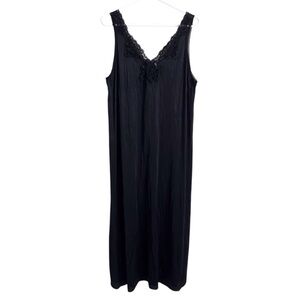 Vanity Fair VTG Black Slip Dress Lace Maxi Feminine Romantic Coquette Large